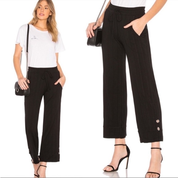LNA Pants - LNA Noma Drawstring Black Pants With Grommet and Ribbed Detail